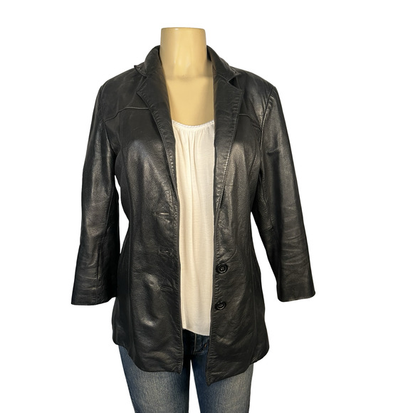 Wilsons Leather Jacket Womens Small Black Button Front Blazer Coat Classic Style - Picture 1 of 10